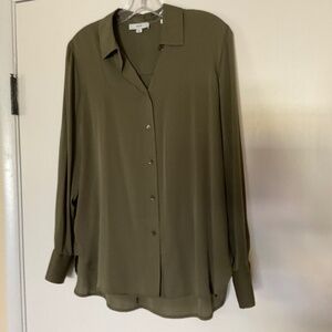 VINCE GREEN SILK BLOUSE, SIZE MEDIUM